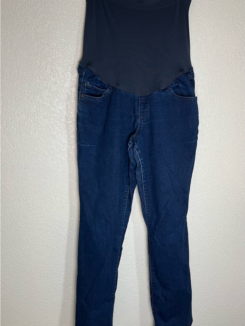 a:glow Dark Blue Skinny Maternity Jeans with Black Belly Panel